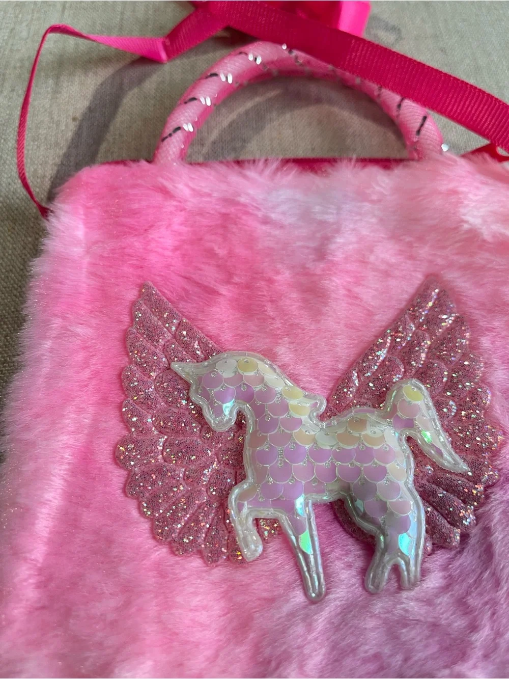 Pink Sequin Unicorn Plush Kids Handbag